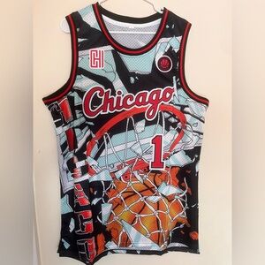 rose Chicago embroidered basketball shattered backboard jersey